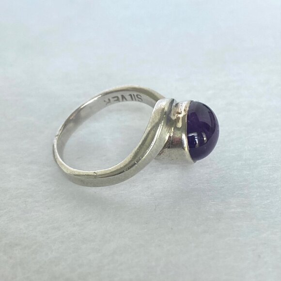 Sterling Silver 925 Oval Bezel Set Amethyst Cabochon Bypass Style Ring Sz 7.75 - Picture 6 of 16